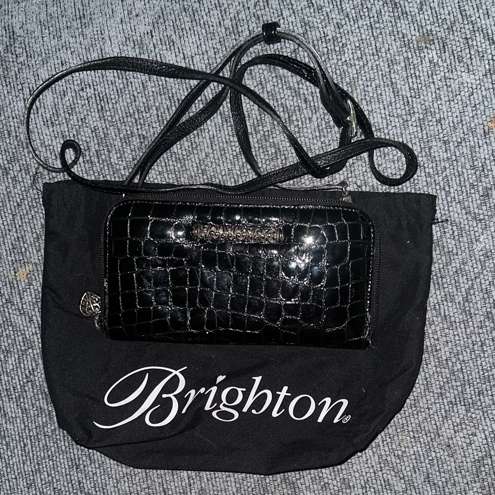 Brighton Black Croc-Embossed Wallet w/ Removable Strap